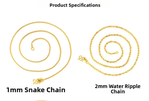 Detailed comparison of 1mm gold snake chain and 2mm water wave chain with S-clasp