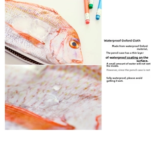 Detailed view of waterproof Oxford fabric on realistic fish-shaped pencil case