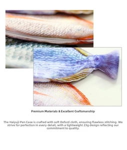 Detail of fish-shaped pencil case made of durable oxford cloth with 23g lightweight design