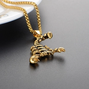Men's titanium steel gold scorpion pendant necklace with detailed 3D carving