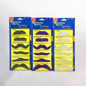 Detail of self-adhesive mustache party set in grey, purple and white with 6 different styles