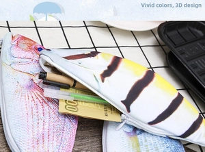 Realistic fish-shaped pencil case with internal zipper and large storage for stationery