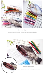 Detail of creative fish-shaped pencil cases with inner organ prints and large capacity