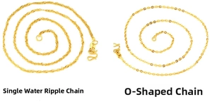 Detail of gold-plated water wave and O-shape necklaces with classic S-hook clasps