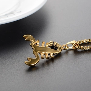 Polished gold scorpion pendant necklace made of stainless steel with a sturdy box chain