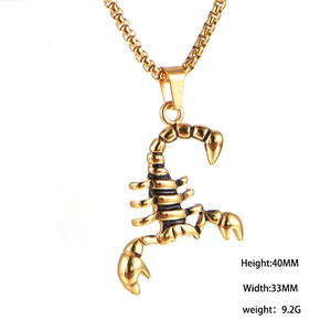 Golden titanium steel scorpion pendant necklace with detailed dimensions for men