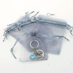 Gray-blue organza drawstring pouches for jewelry storage and small gift packaging