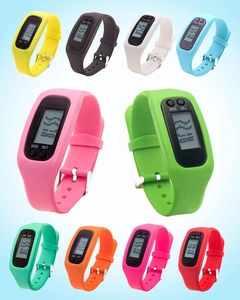 Array of colorful silicone sports wristbands with LED displays in ten vibrant color options