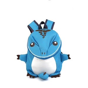 Cartoon blue dinosaur backpack for kindergarten children with 3D tail and soft straps