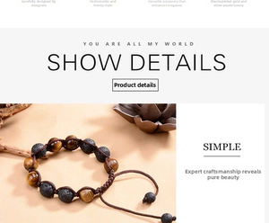 Detailed close-up of woven adjustable 12mm tiger eye stone and black lava rock beaded bracelet