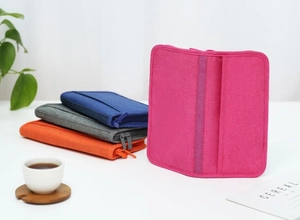 Travel passport wallet set in four colors showing internal storage and zipper closure