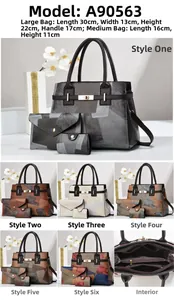Three-piece women handbag set with minimalist color blocking and golden metal hardware