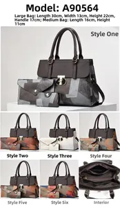 Detailed view of the 3-piece handbag set with elegant golden T-shaped hardware and dimensions