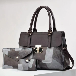 Women Handbag Tote And Clutch And Card Holder PU Leather Patchwork Color Block Retro Trendy Shoulder Crossbody Bag