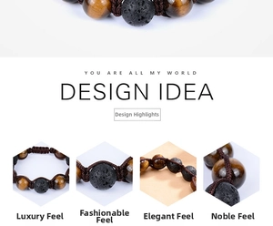 Detail view of 12mm tiger eye stones and volcanic lava beads on a woven adjustable bracelet