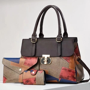 Three-piece set of vintage patchwork crossbody and tote bags for women in stylish leather