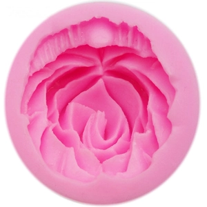 Pink 3D rose silicone flower mold for fondant cake and baking tools on white background