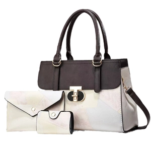 Three-piece set with a color-block tote bag, clutch, and card holder in premium PU leather