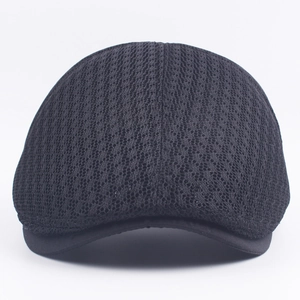 Men's summer black mesh flat cap with breathable fabric and outdoor sunshade visor