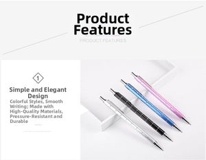Detail showing metal mechanical pencils in four colors with textured grips and clips