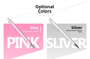 Detail of pink and silver metal mechanical pencils with anti-slip grip texture