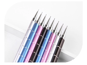 Close-up of assorted colorful metal mechanical pencils with fine steel needle tips