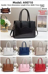 Crocodile pattern leather tote bag available in seven colors with detailed internal structure