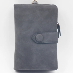 Dunkelgraue matte PU-Leder Geldbörse für Damen mit Druckknopf und Metall-D-Ring