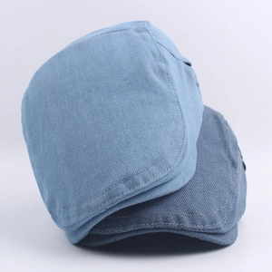 Vintage washed denim cadet caps in light and dark blue with premium stitching detail