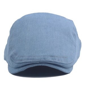 Unisex light blue washed denim beret cap with adjustable strap for outdoor sun protection
