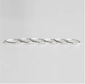 Minimalist stackable S925 sterling silver thin ring set with six smooth polished bands