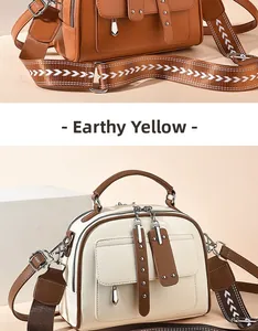 Close-up of stylish women crossbody bags in earthy yellow and off-white with woven straps