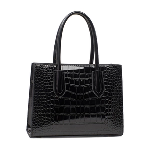 Classic black crocodile pattern tote bag with high-gloss finish and sturdy top handles