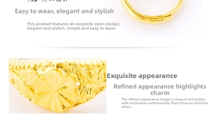 Close-up of golden flower ring showing vintage carved texture and adjustable opening band