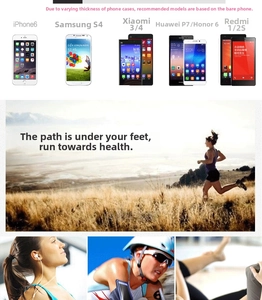 Detailed chart showing smartphone compatibility for the touchscreen sports armband bag