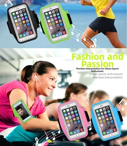 Touch screen sports armband for smartphones with breathable fabric and velcro strap