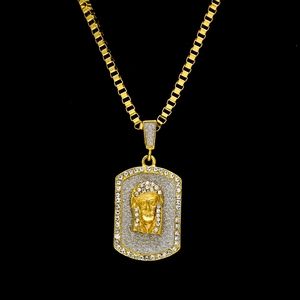 Golden hip hop necklace featuring a 100-point diamond iced out religious Jesus pendant