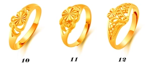 Detailed showcase of three gold-plated adjustable rings with heart and flower motifs