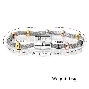 Detail of 4mm stainless steel mesh bracelet with 6mm beads and magnetic clasp dimensions