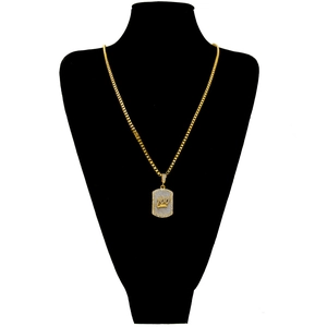 Hip hop gold crown pendant necklace with sparkling rhinestones and a classic box chain