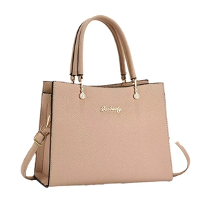 Pink lychee grain leather tote bag with top handles and adjustable strap for women