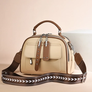 Women PU Leather Handbag Crossbody Bag Wide Woven Strap Double Zipper Fashion Casual Multi Pocket Shell Shape For Lady