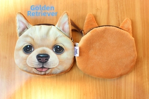 Detailed view of Golden Retriever plush coin purse with realistic faux fur and zipper