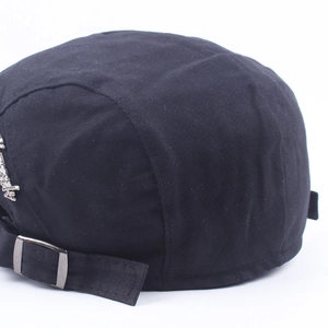 Béret classique en coton noir pour homme avec sangle de réglage à boucle métallique