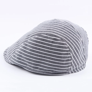 Classic grey striped flat cap beret for men and women featuring a woven texture pattern