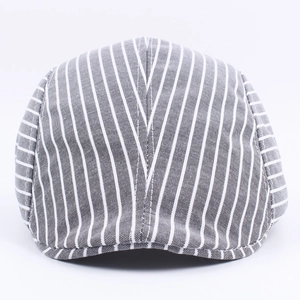 Classic dark grey striped newsboy flat cap for men and women with cotton fabric texture