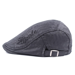 Béret noir classique pour homme avec broderie Hwanle et boucle en métal réglable