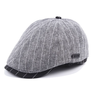 Classic grey striped flat cap for men and women featuring a patchwork brim and button top