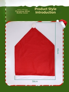 Detail of red non-woven Christmas chair cover with white pompom and 50x65cm dimensions
