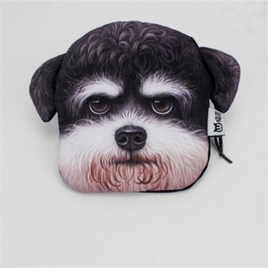 Monedero realista con estampado 3D de Bull Terrier y orejas creativas con cremallera
